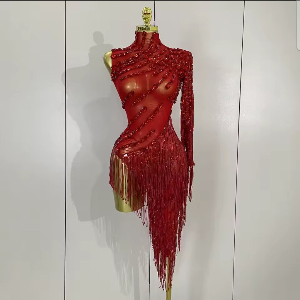 Red Carpet Baddie Fringe Dress