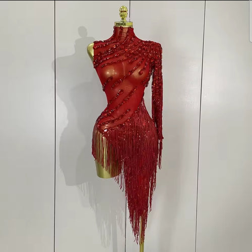 Red Carpet Baddie Fringe Dress